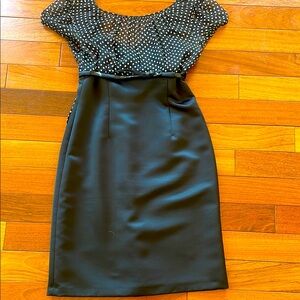 Tahari cocktail dress Elegant Black Polka Dot Dress